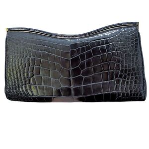 Judith Leiber Midnight Blue Alligator Clutch W/Silver Tone & Lapis Stone Frame